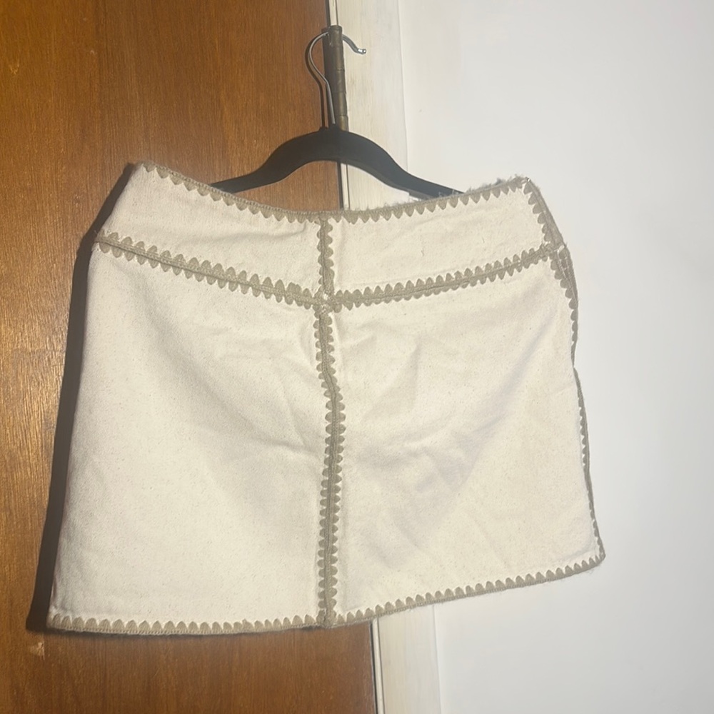 Cream Mini Skirt with Tan Stitching